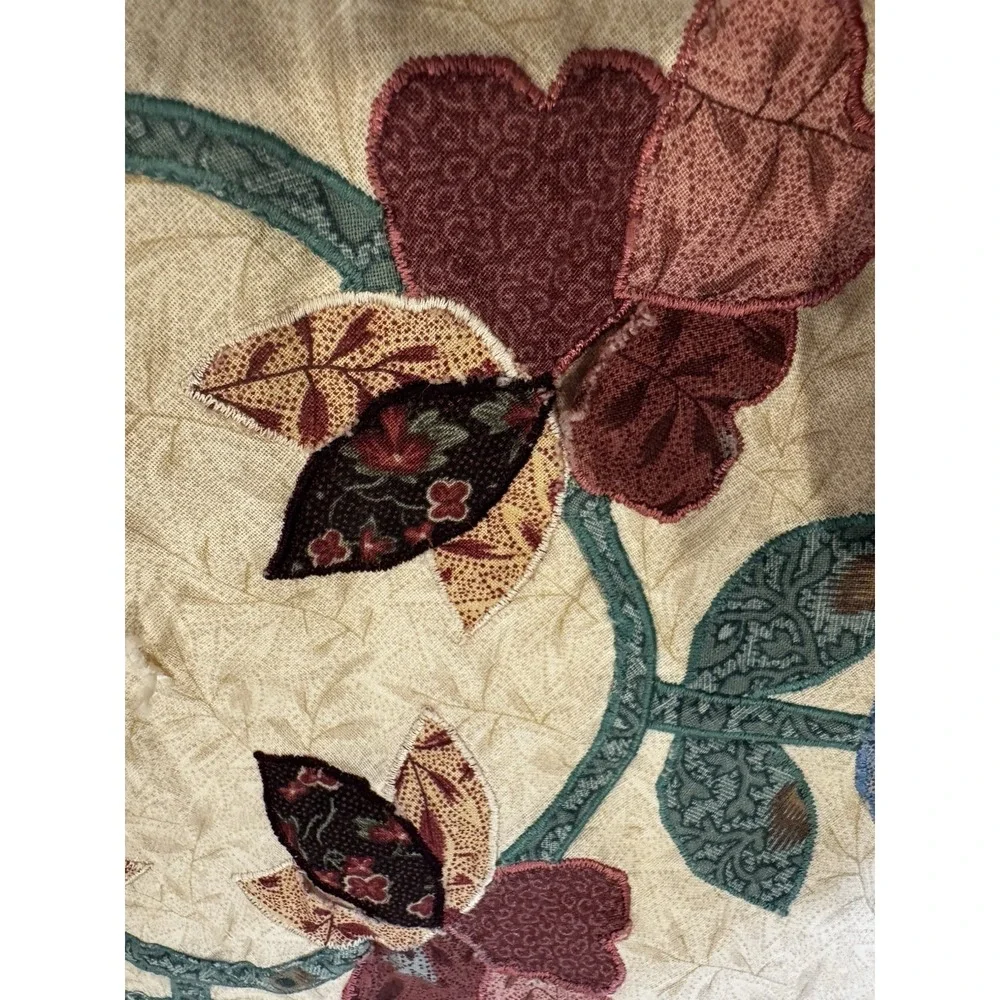 Vintage Handmade Applique Folk Art Quilt King Queen 106x89‎ Floral Country Home